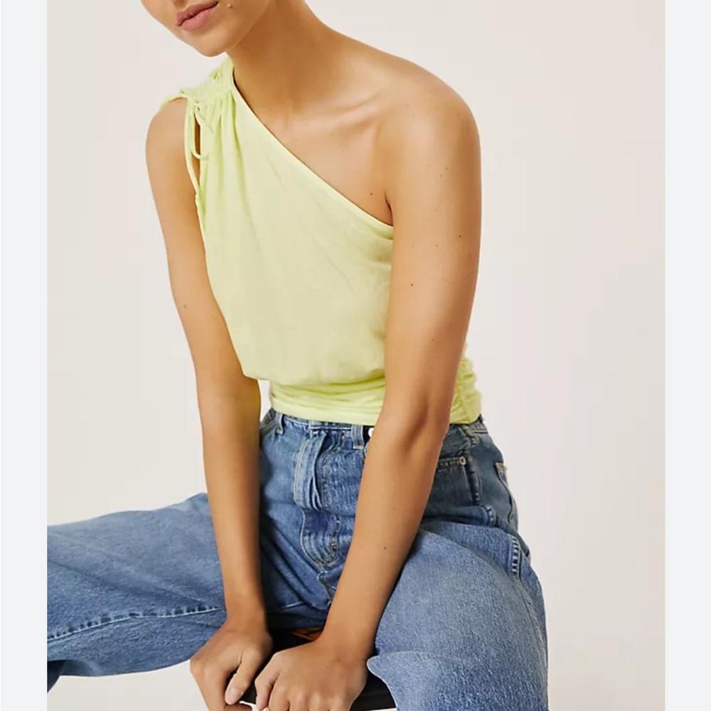 Anthropologie one shoulder crop top neon